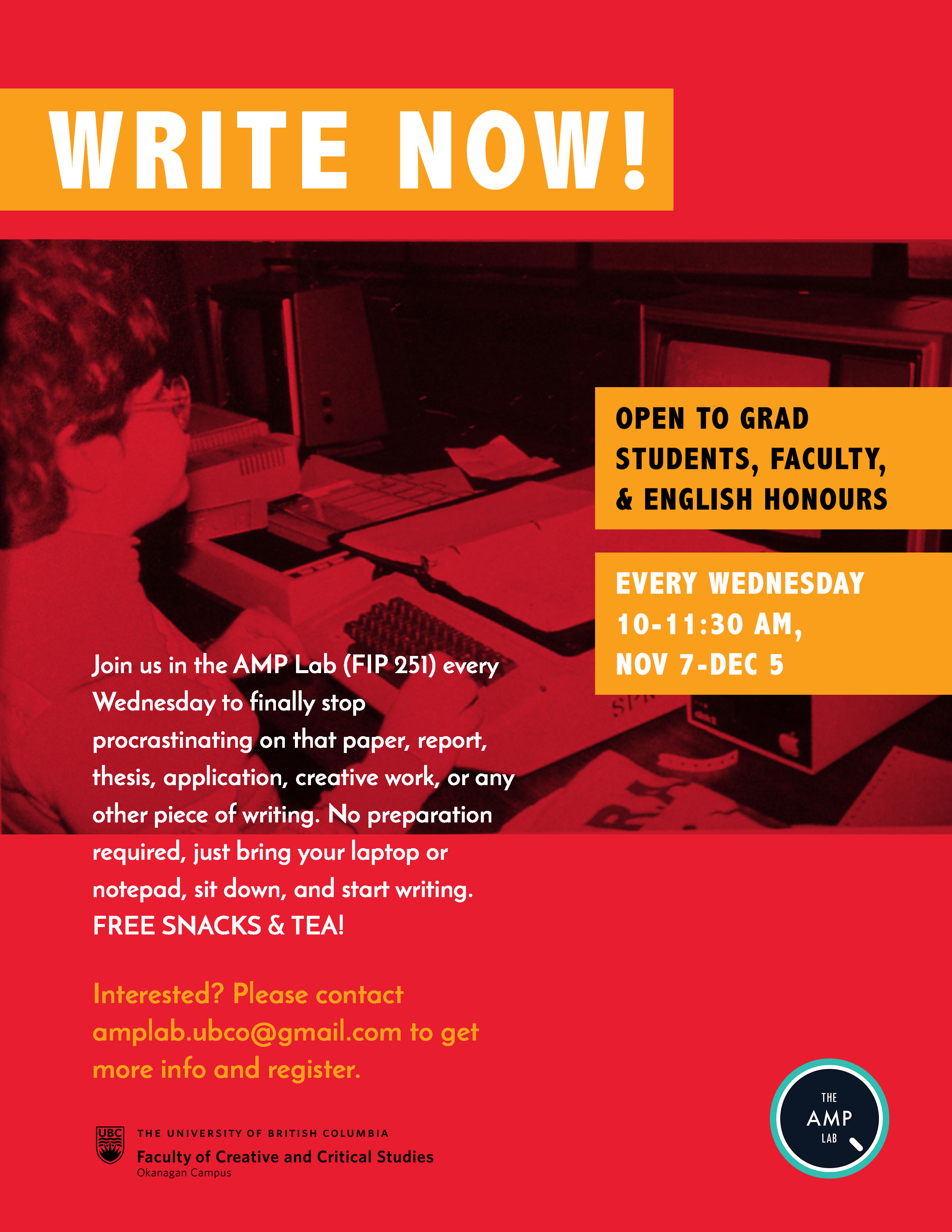 Poster for the WRITE NOW! Workshop